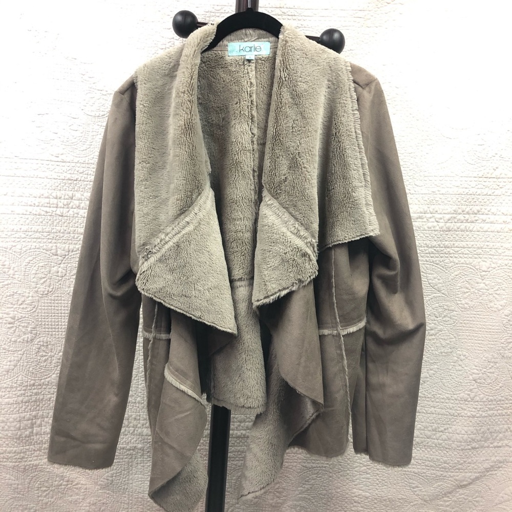 Grey Faux Suede & Fur Wrap Jacket Karlie Size L